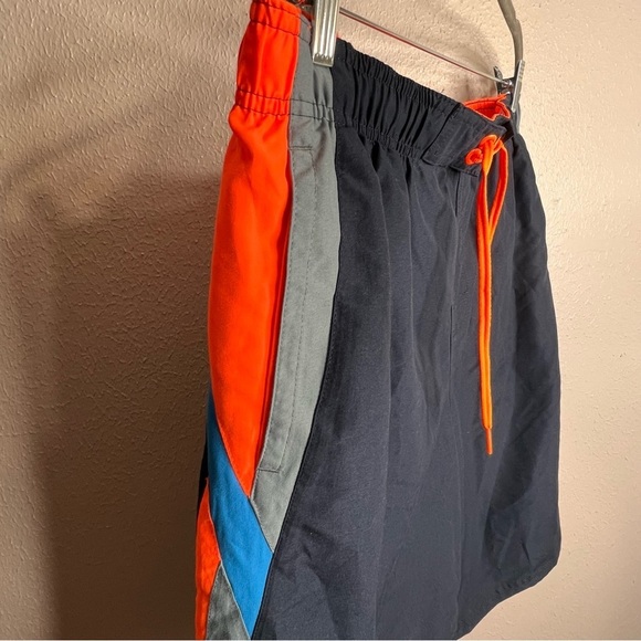 Nike Mens Swim Trunks Blue Orange Swoosh Logo Drawstring Beach Swimming Size XL - Picture 3 of 12
